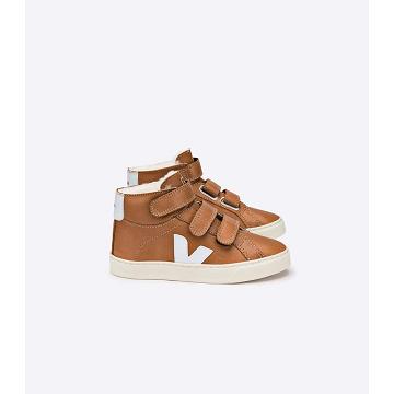 Veja ESPLAR MID FURED LEATHER Kids' High Tops Coffee | CA 687WNB